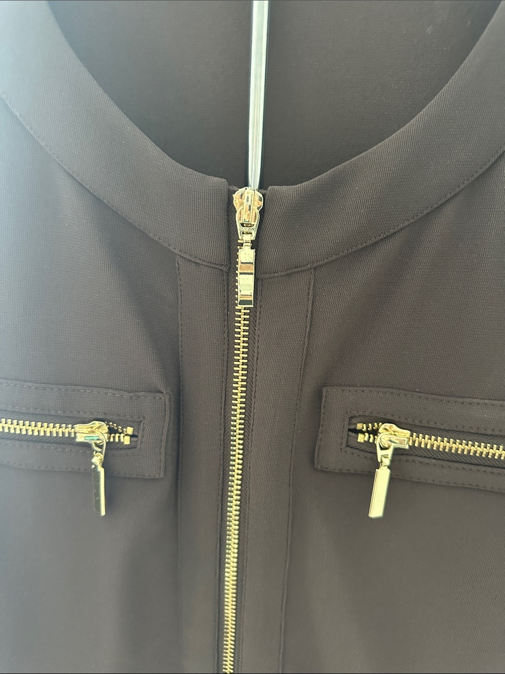 Boston Proper Dark Brown Zip-Front Blazer with Gold Hardware and matching pants - Picture 2 of 7
